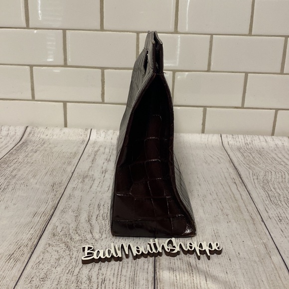 Vintage 90s 00s Y2K Brown Genuine Leather Crocodile Doctor's Bag Style Purse - Picture 7 of 15